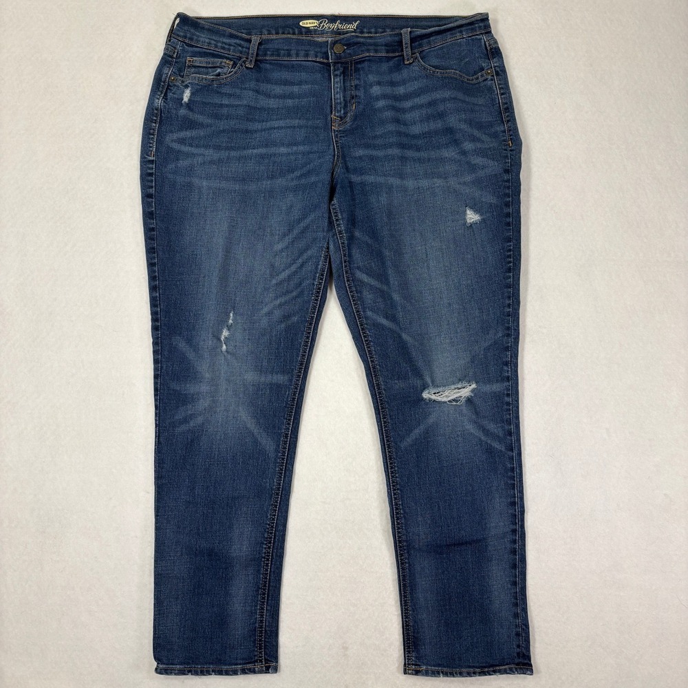 Old Navy Boyfriend Jeans Relaxed 14 Regular Mid Rise‎ Cotton Blend Distressed